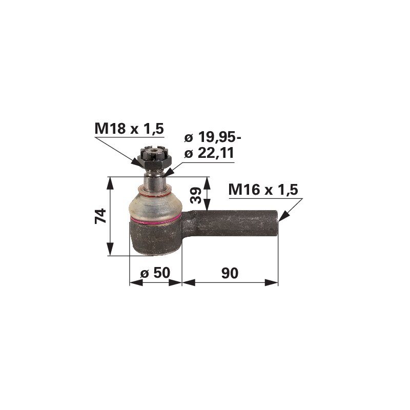 Kugelgelenk rechts, M16 X 1,5 (00110842)  Prillinger